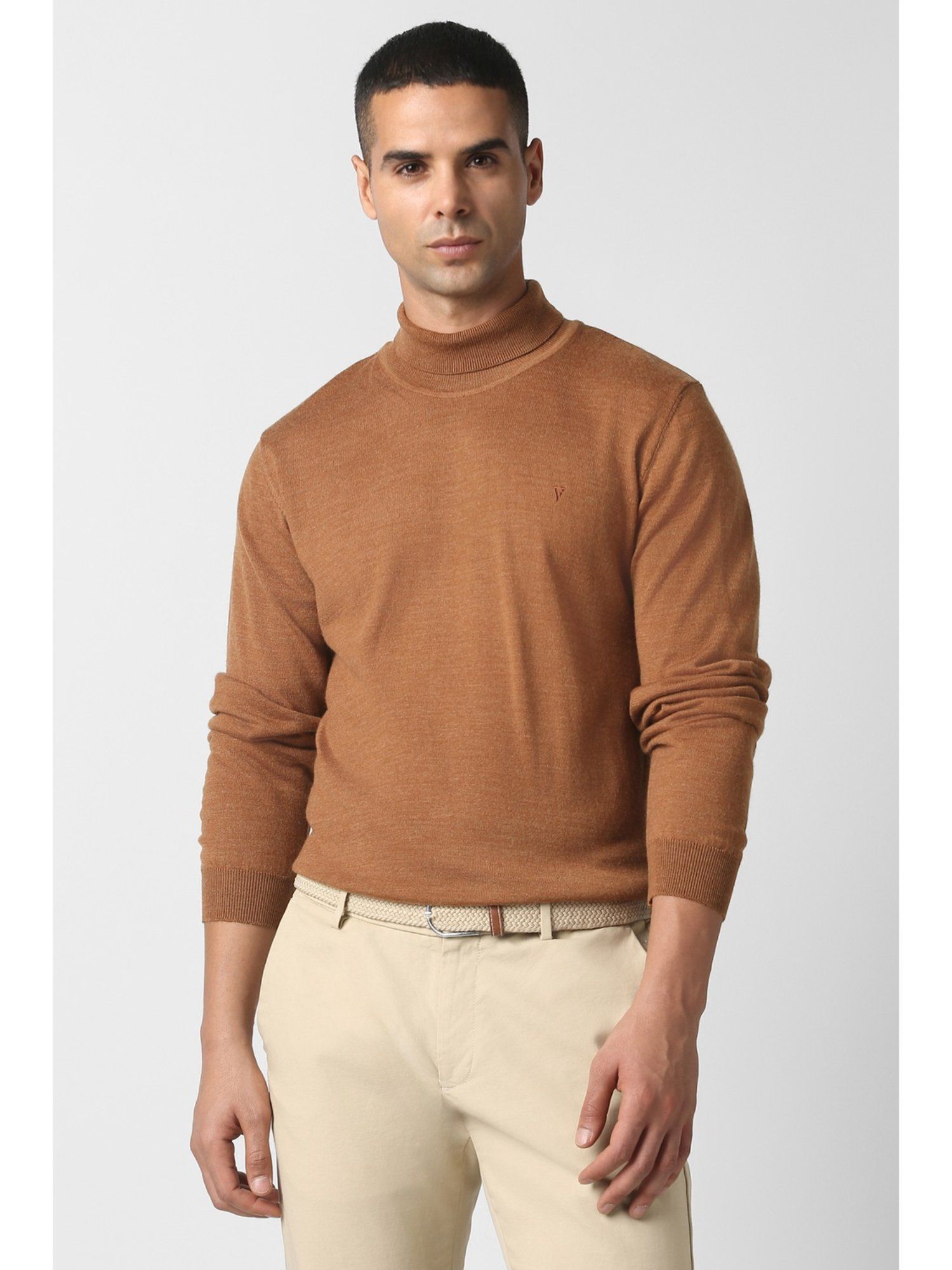 Brown Textured Turtle Neck Sweater