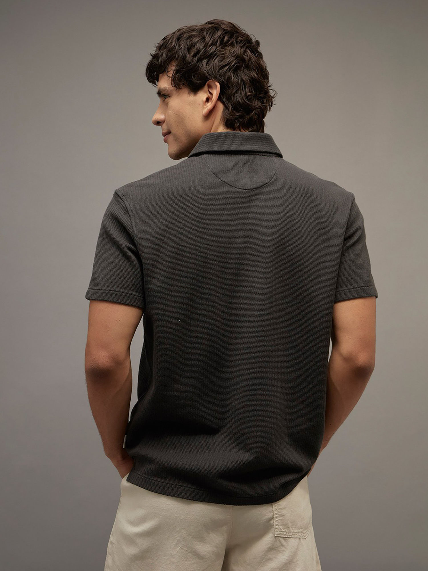 Grey Standard Fit Johnny Collar Knit Polo T-Shirt