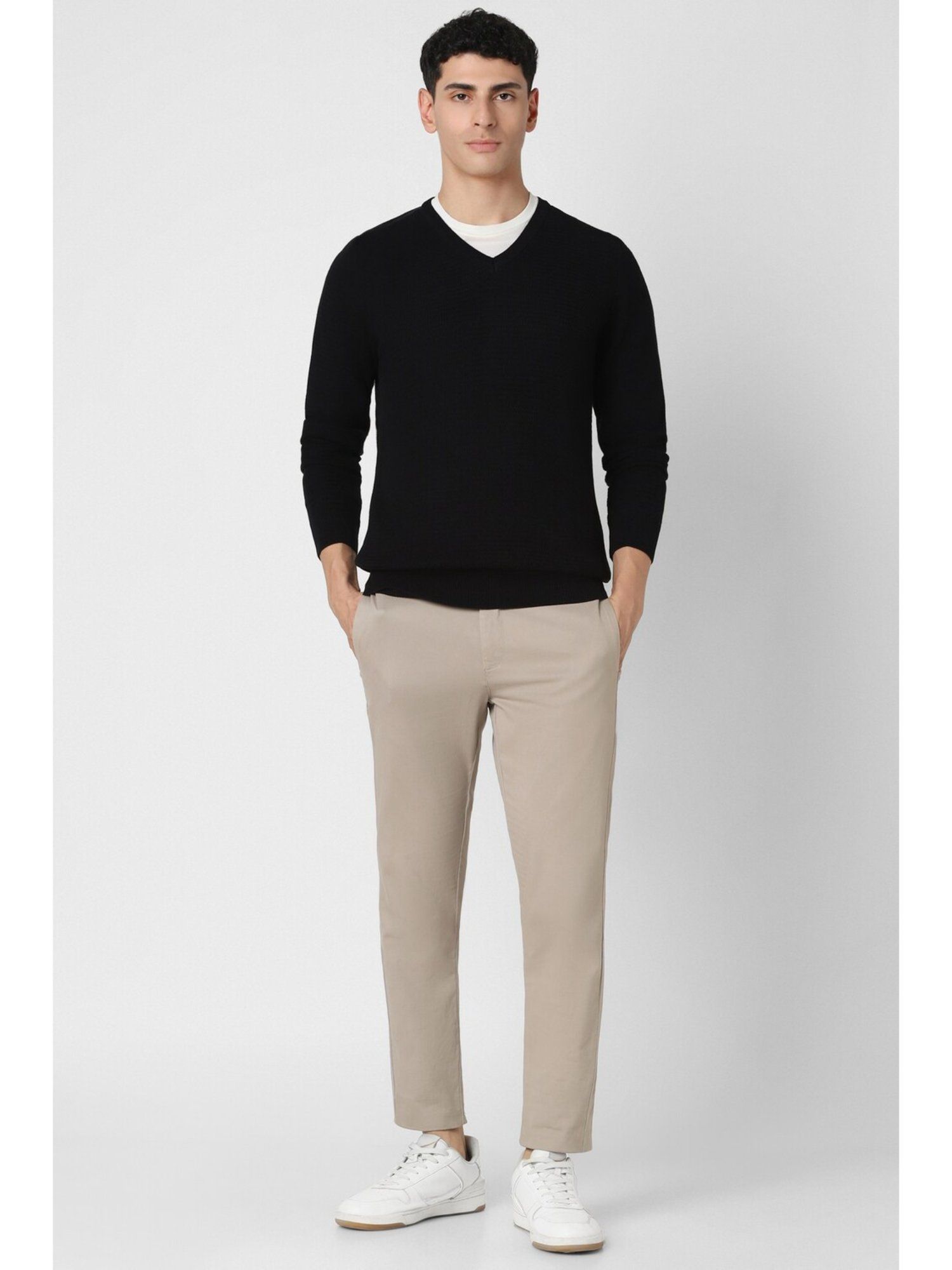 Black Patterned V Neck Sweater