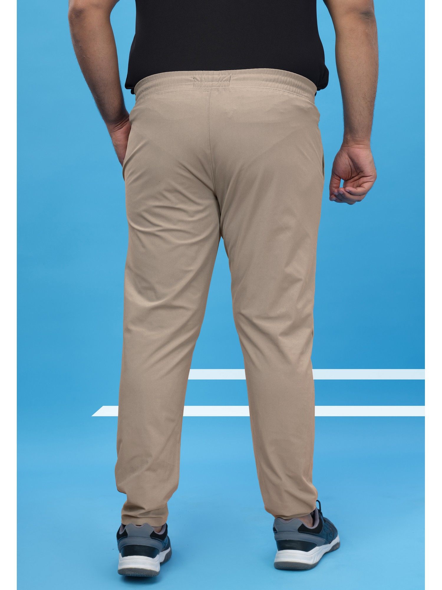 Men Plus Size Solid Relaxed Fit Sports Khaki Trackpants