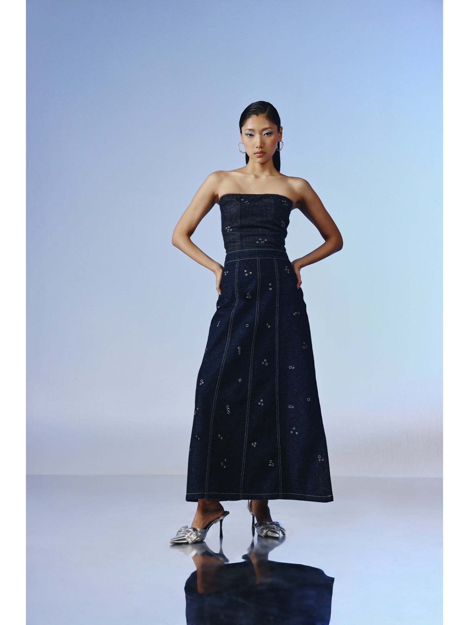 Vanta Studded Denim Maxi Skirt