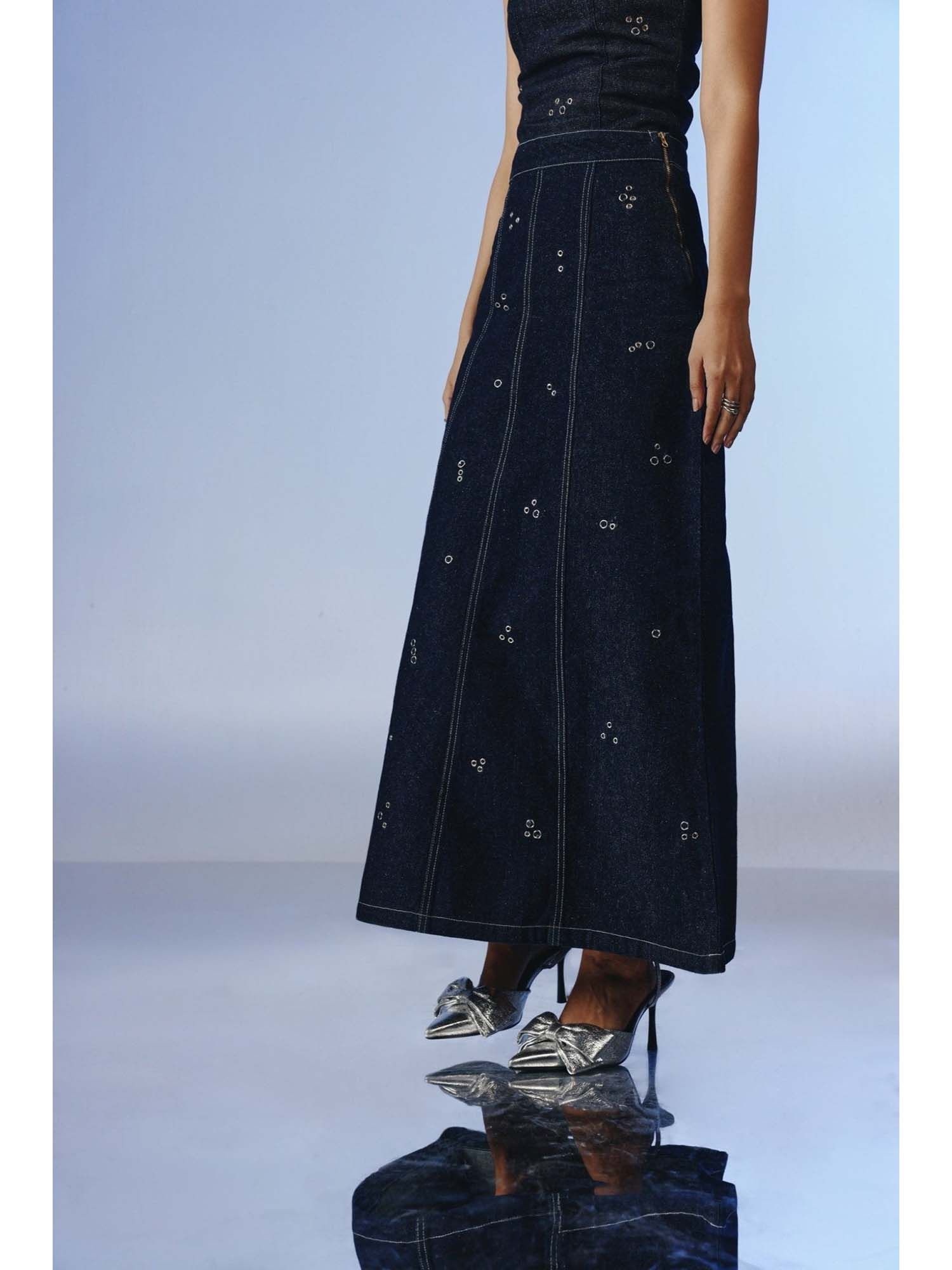 Vanta Studded Denim Maxi Skirt