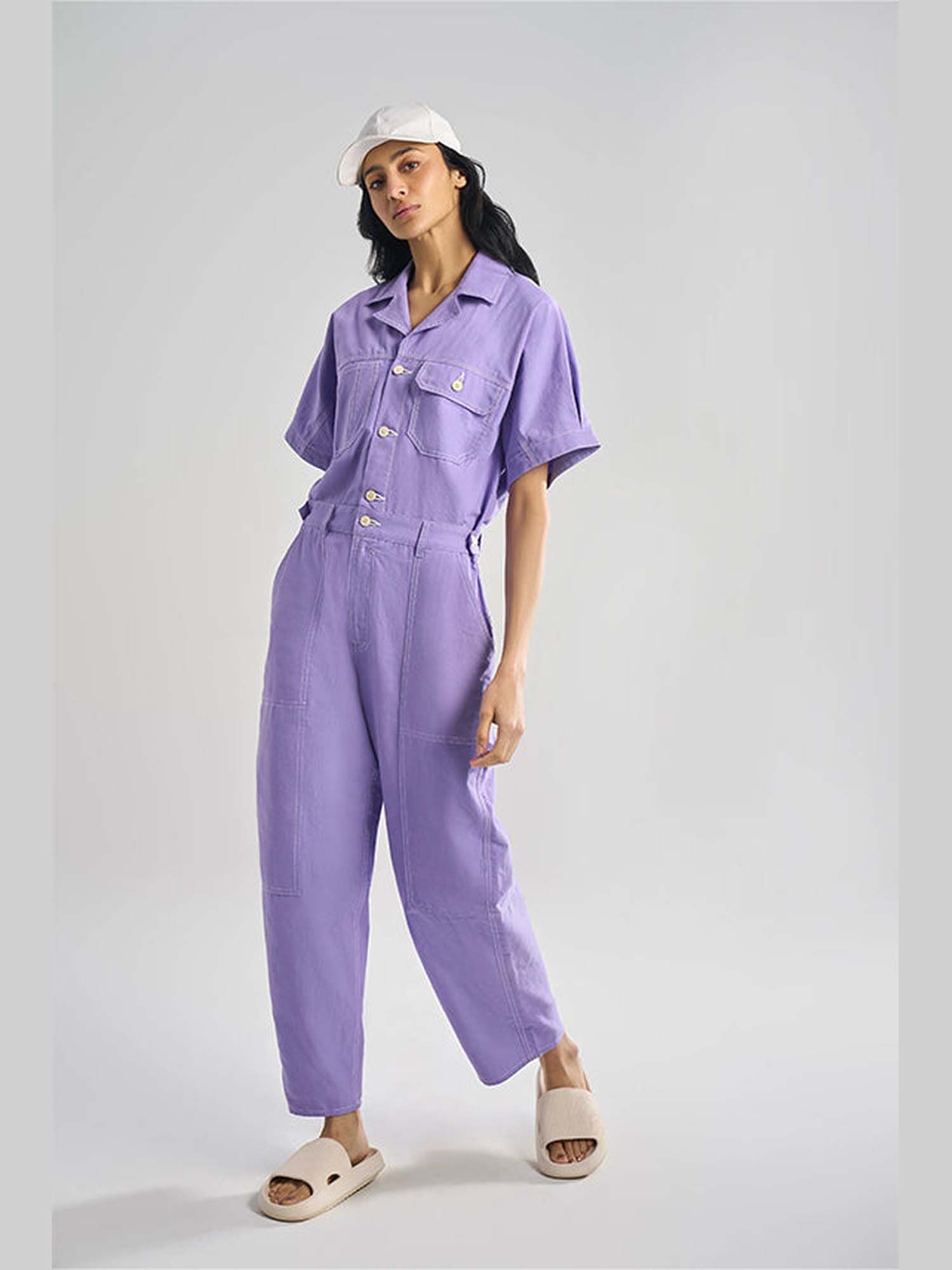 Gili Lavender Khadi Solid Jumpsuit