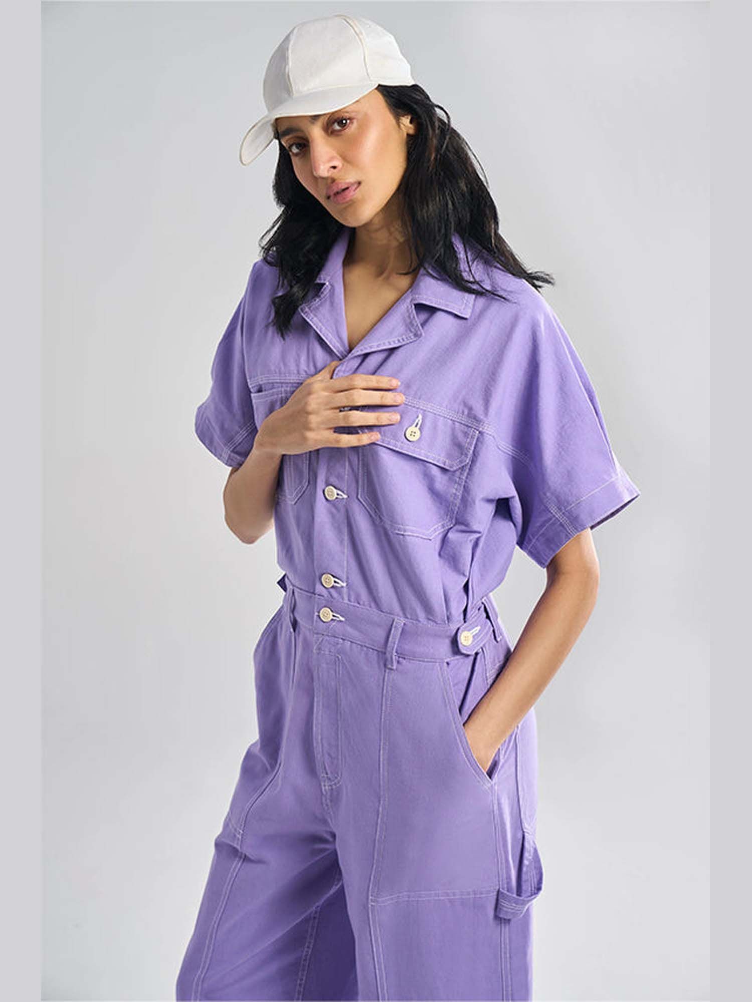 Gili Lavender Khadi Solid Jumpsuit