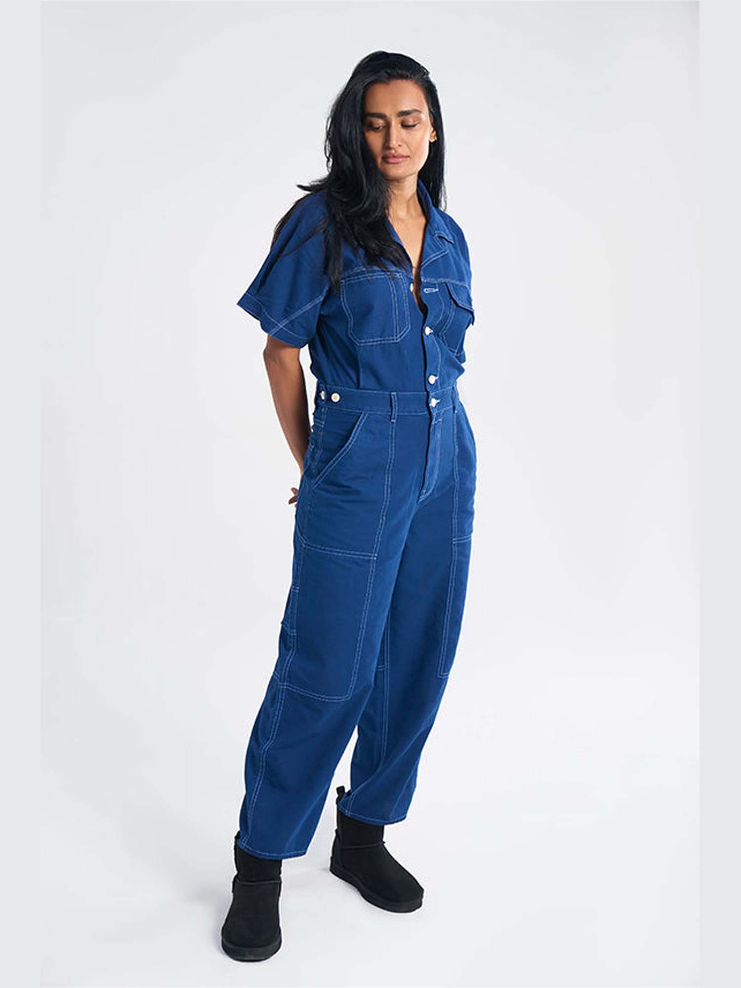 Gili Blue Khadi Solid Jumpsuit