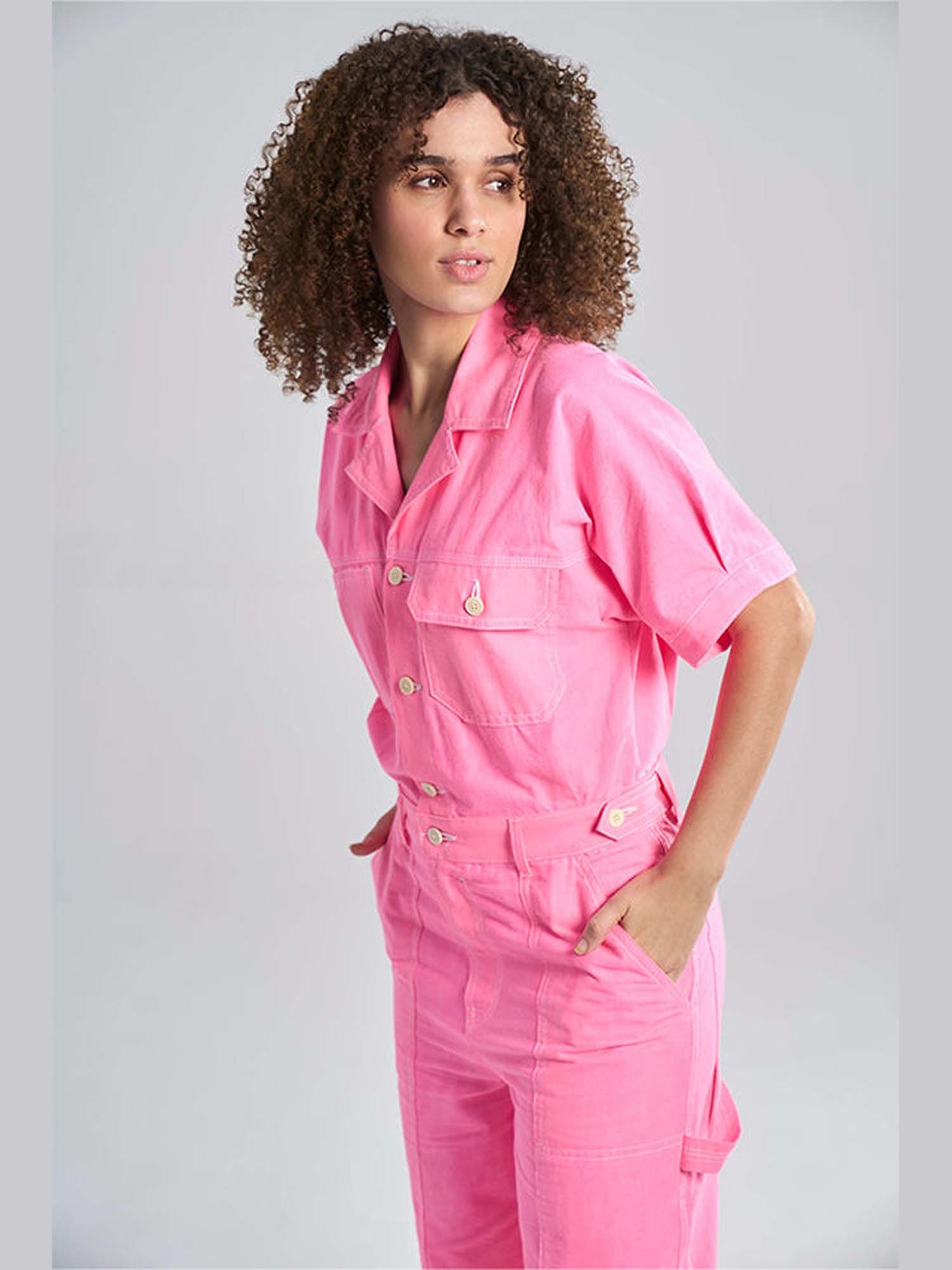 Gili Pink Khadi Solid Jumpsuit