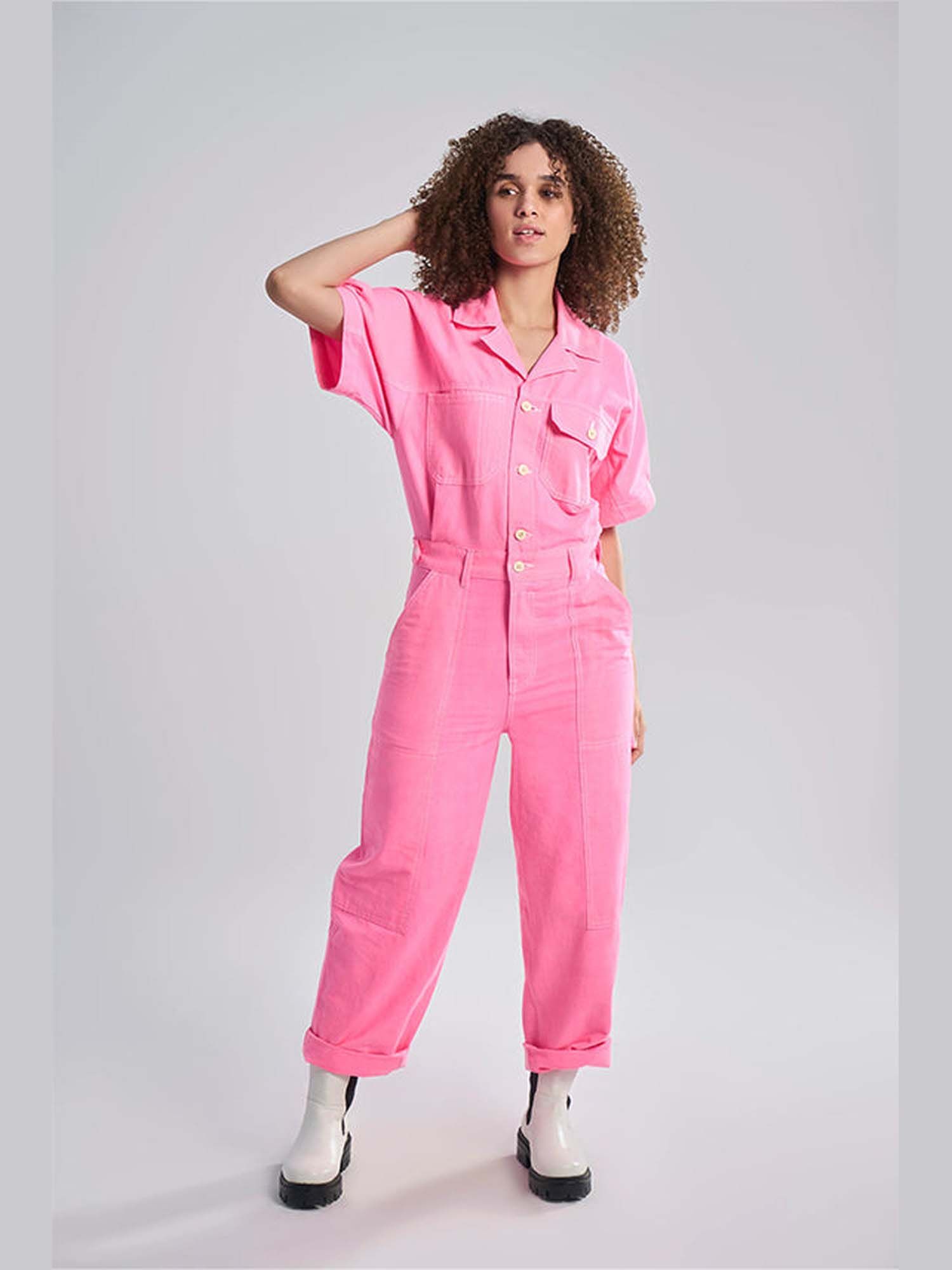 Gili Pink Khadi Solid Jumpsuit