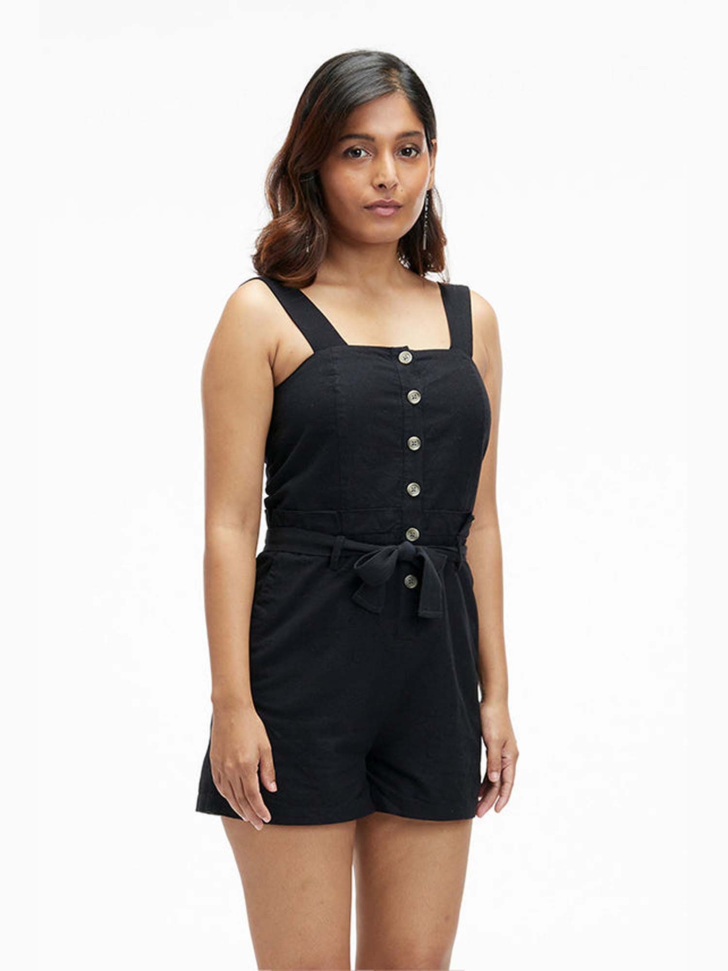 Noa Black Khadi Solid Playsuit