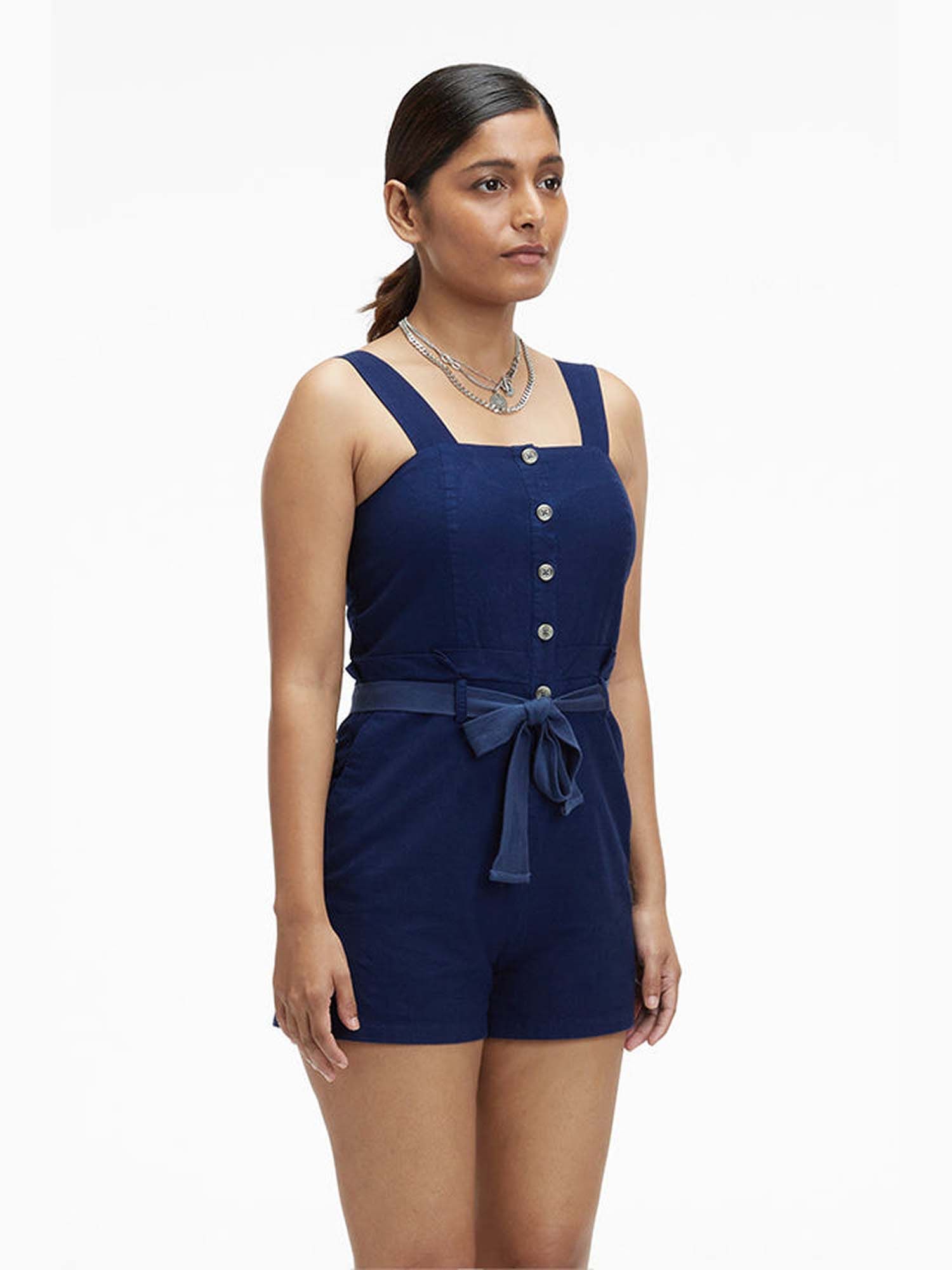 Noa Blue Khadi Solid Playsuit