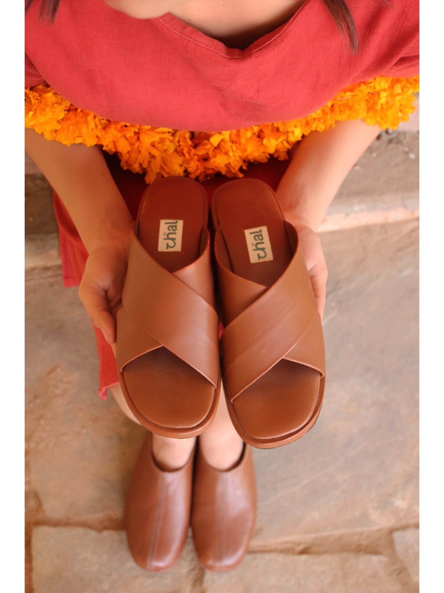 Criss Cross Leather Slippers