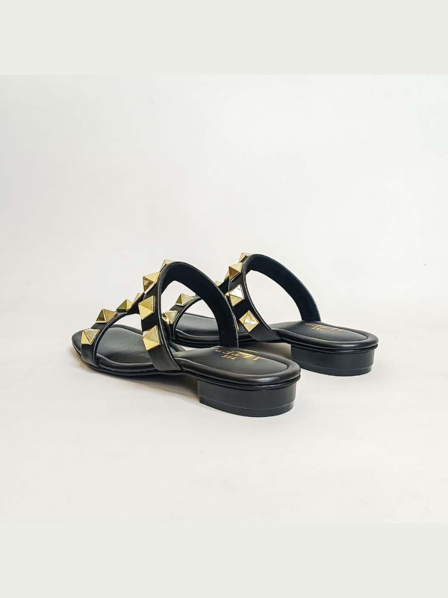 Asher Studded Black Open Toe Flats