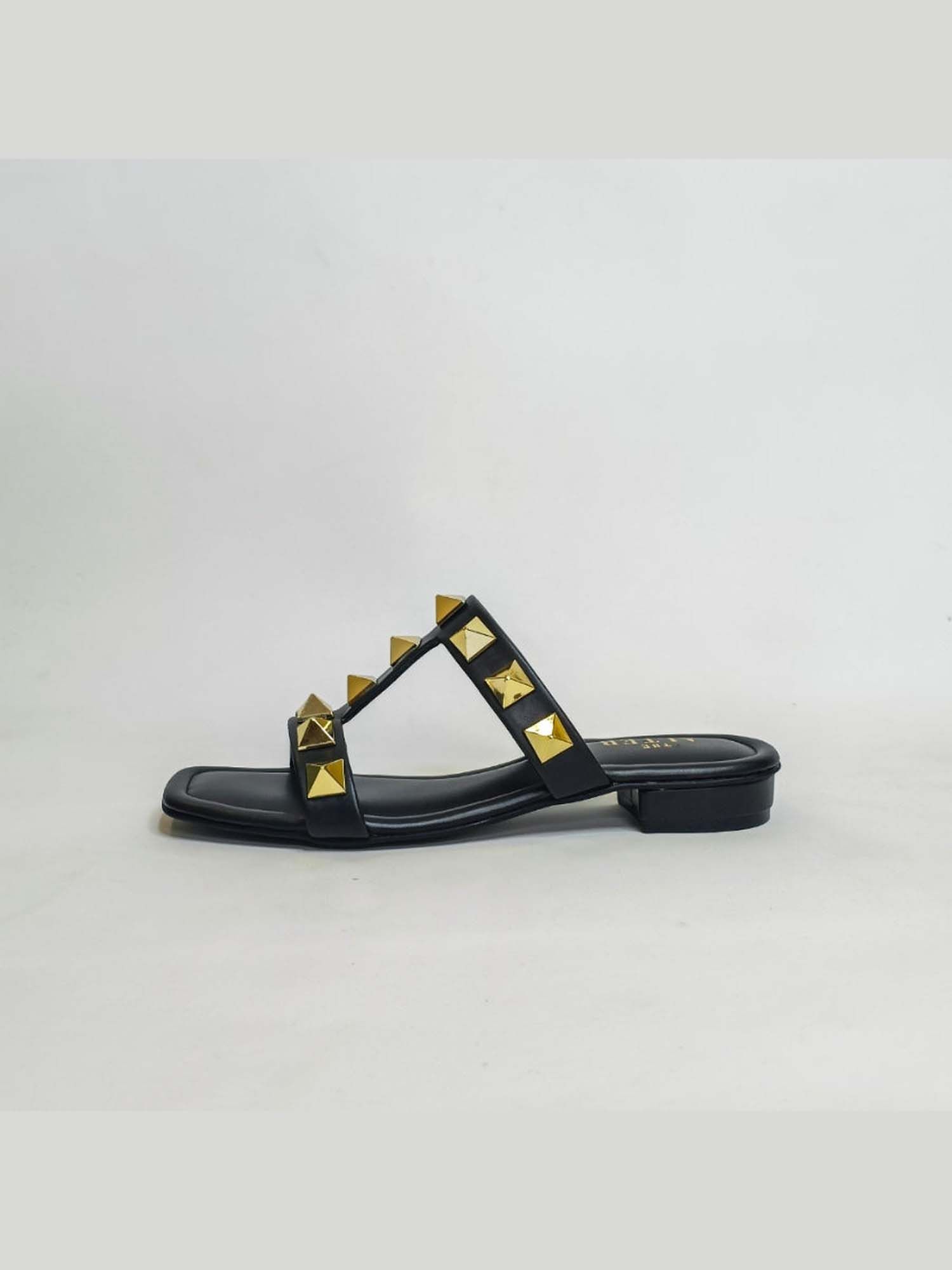 Asher Studded Black Open Toe Flats