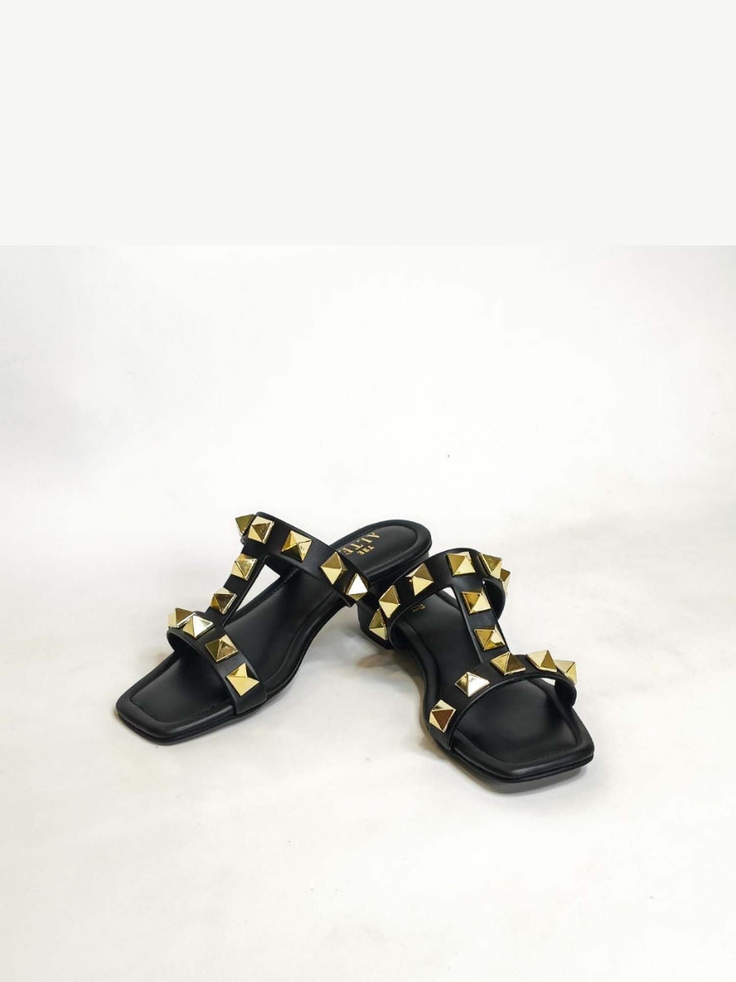 Asher Studded Black Open Toe Flats