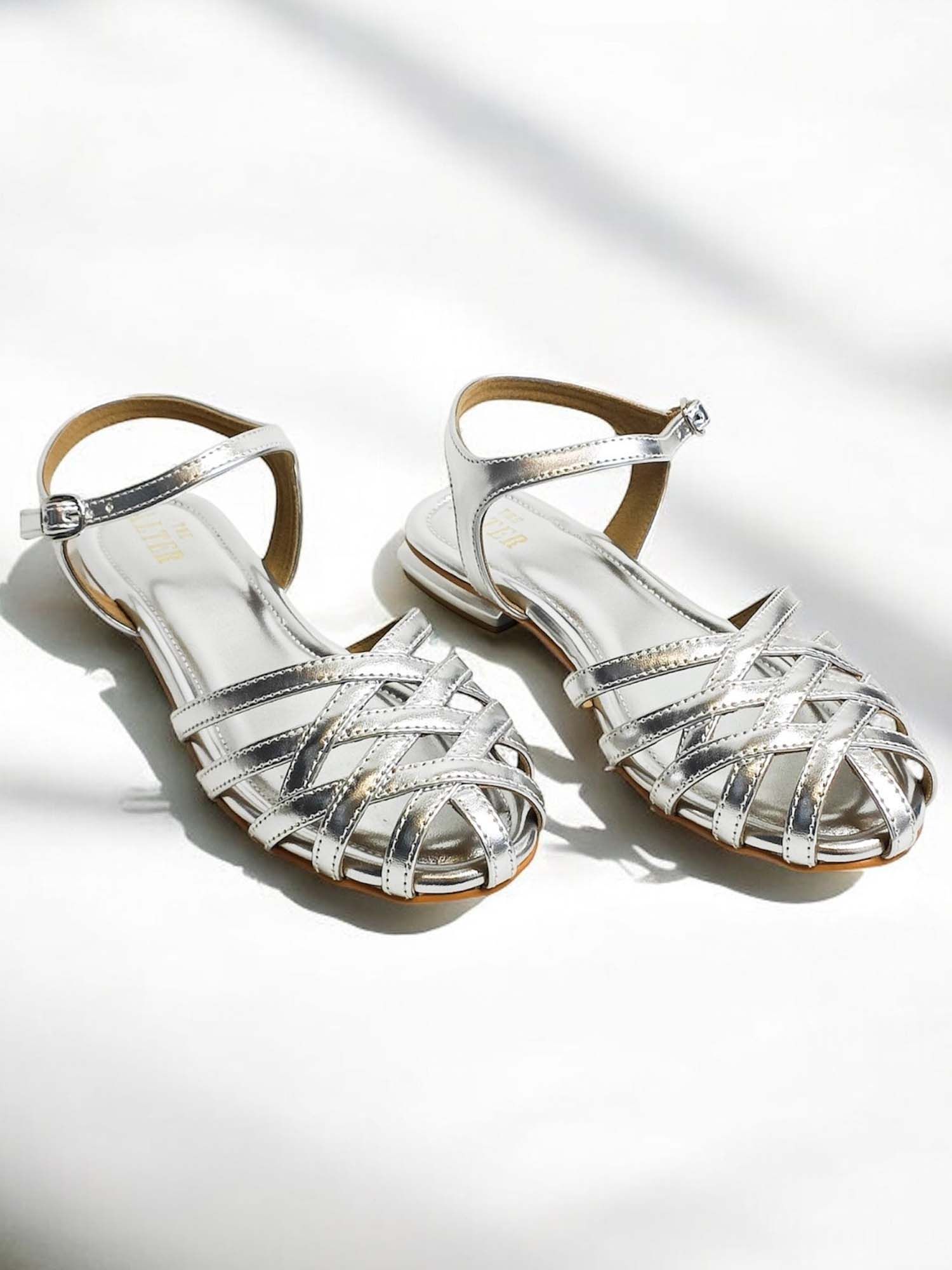 Zoey Silver Cutwork Round Toe Mules