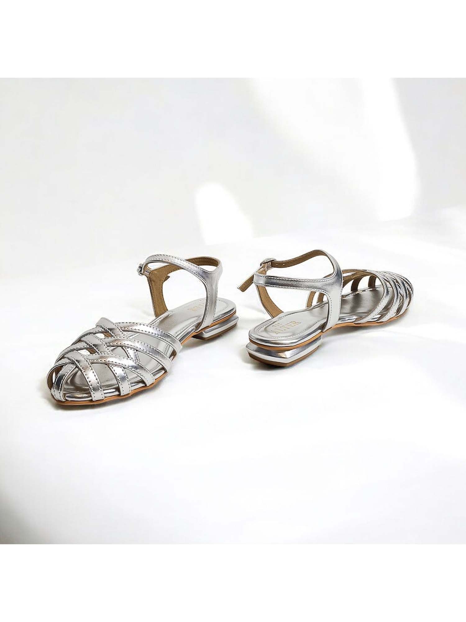 Zoey Silver Cutwork Round Toe Mules