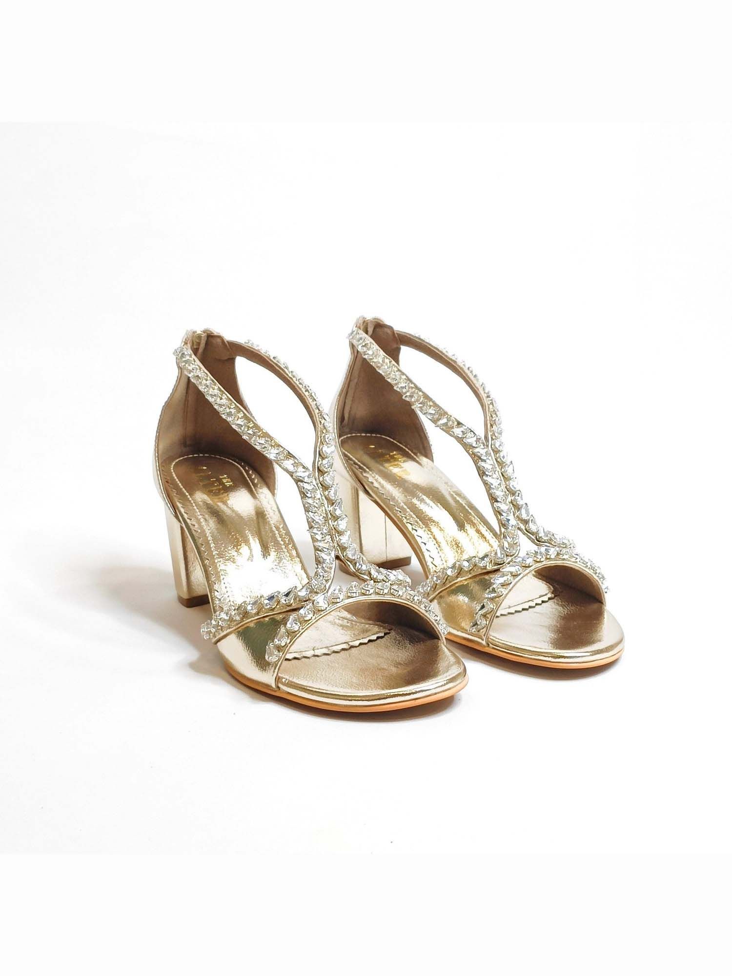 Angela Gold Embellished Block Heels