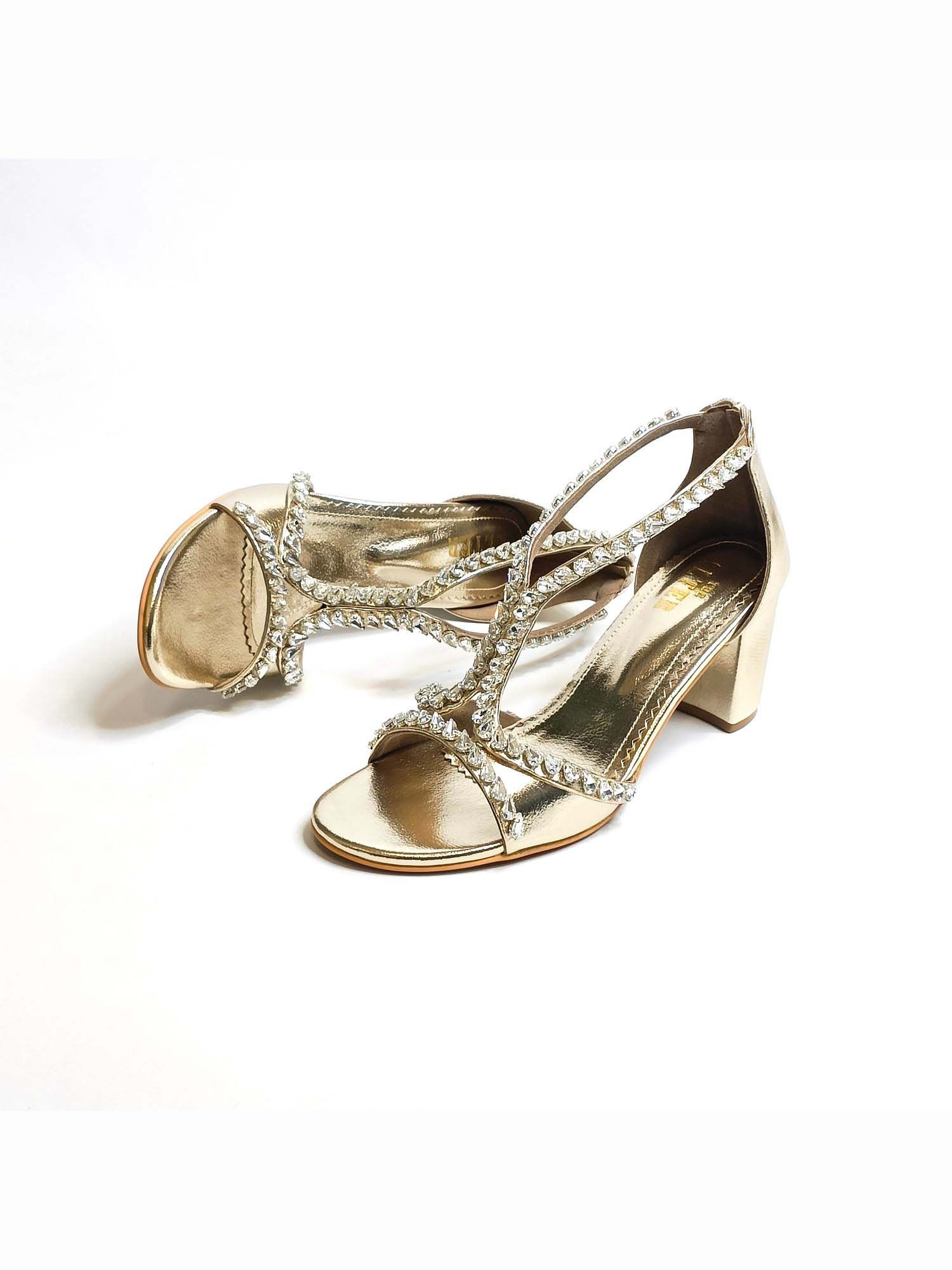 Angela Gold Embellished Block Heels