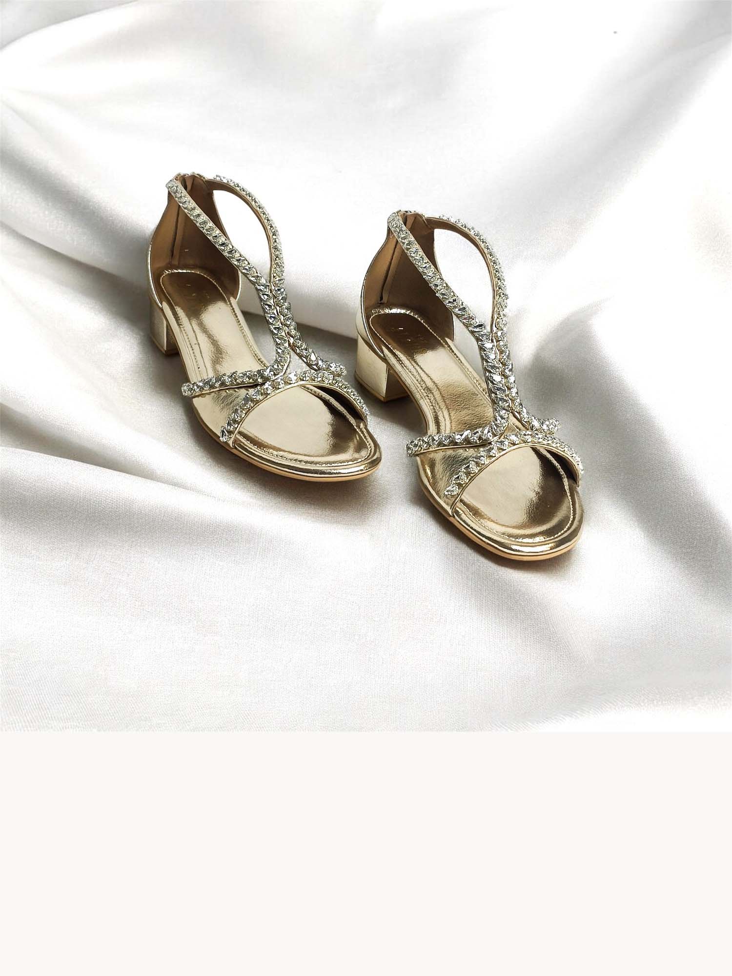 Angela Gold Embellished Block Heels