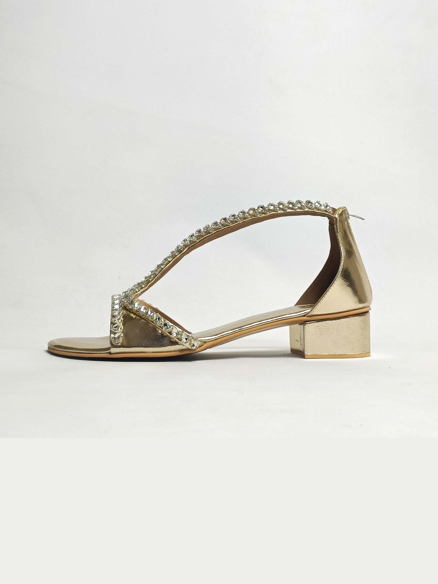Angela Gold Embellished Block Heels