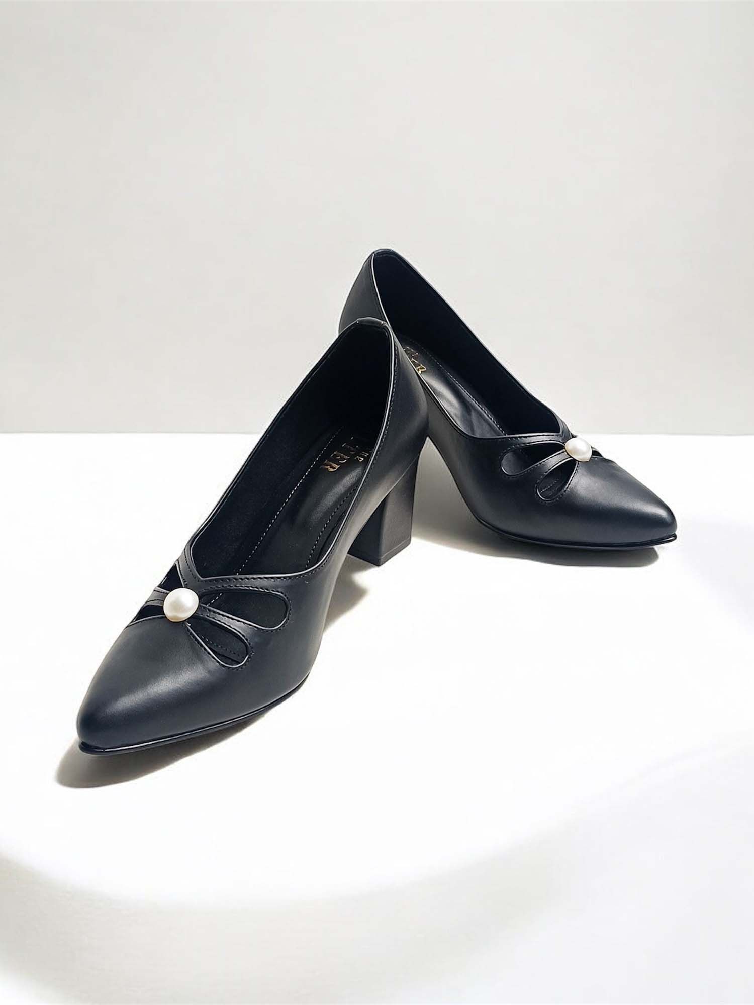 Cutwork Pearl Block Heel Pumps