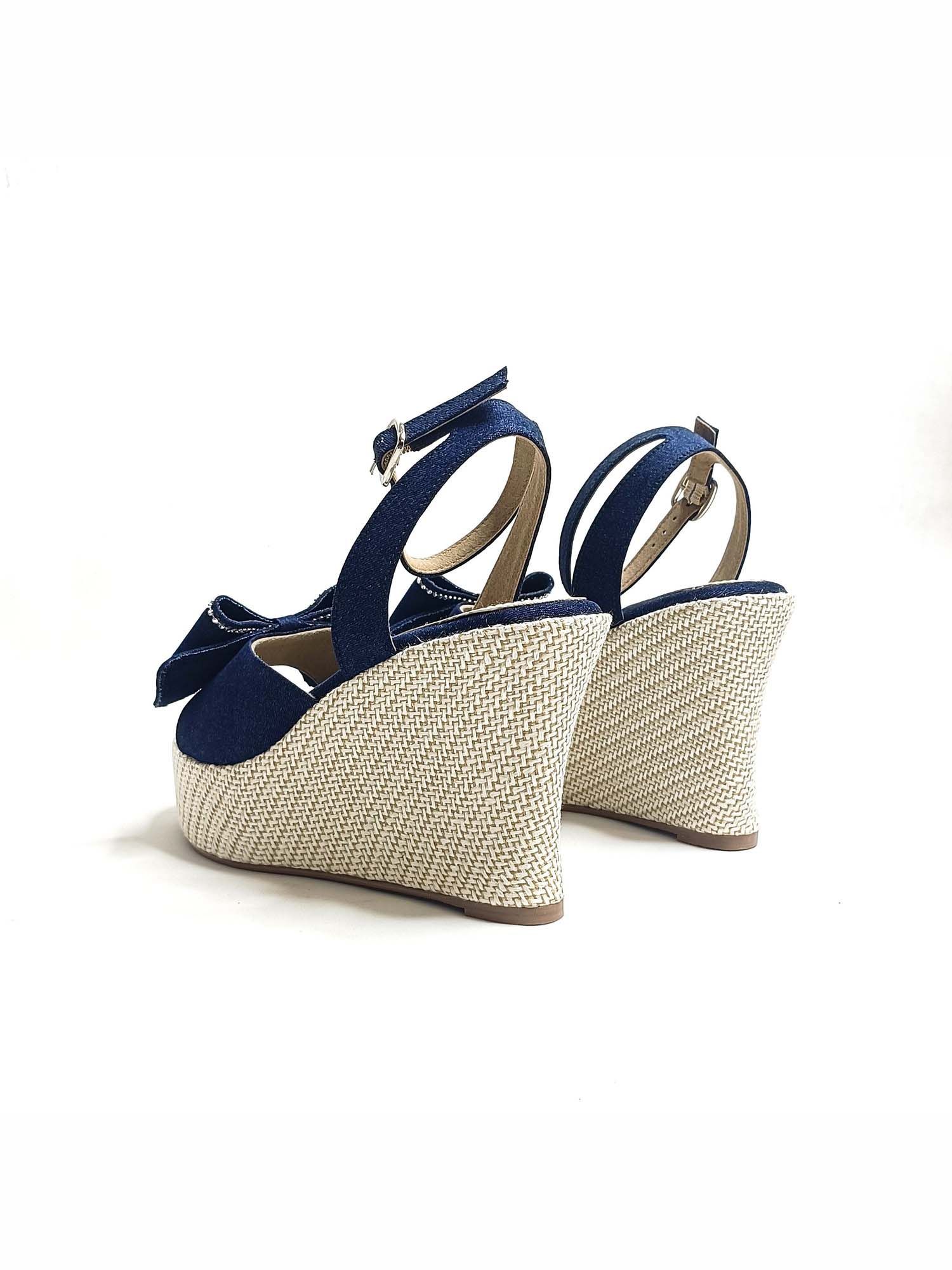 Denim Blue Bow Wedge Heels