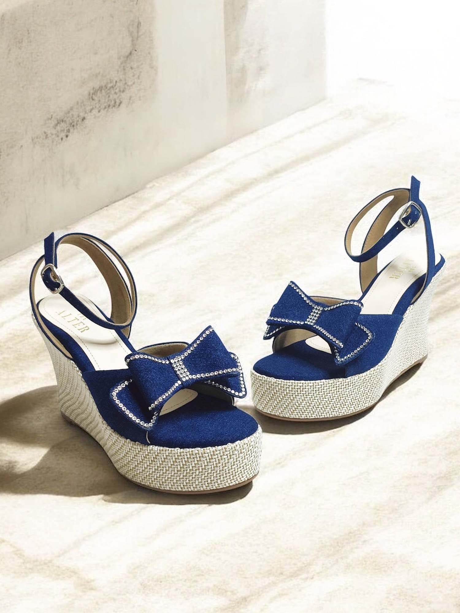 Denim Blue Bow Wedge Heels