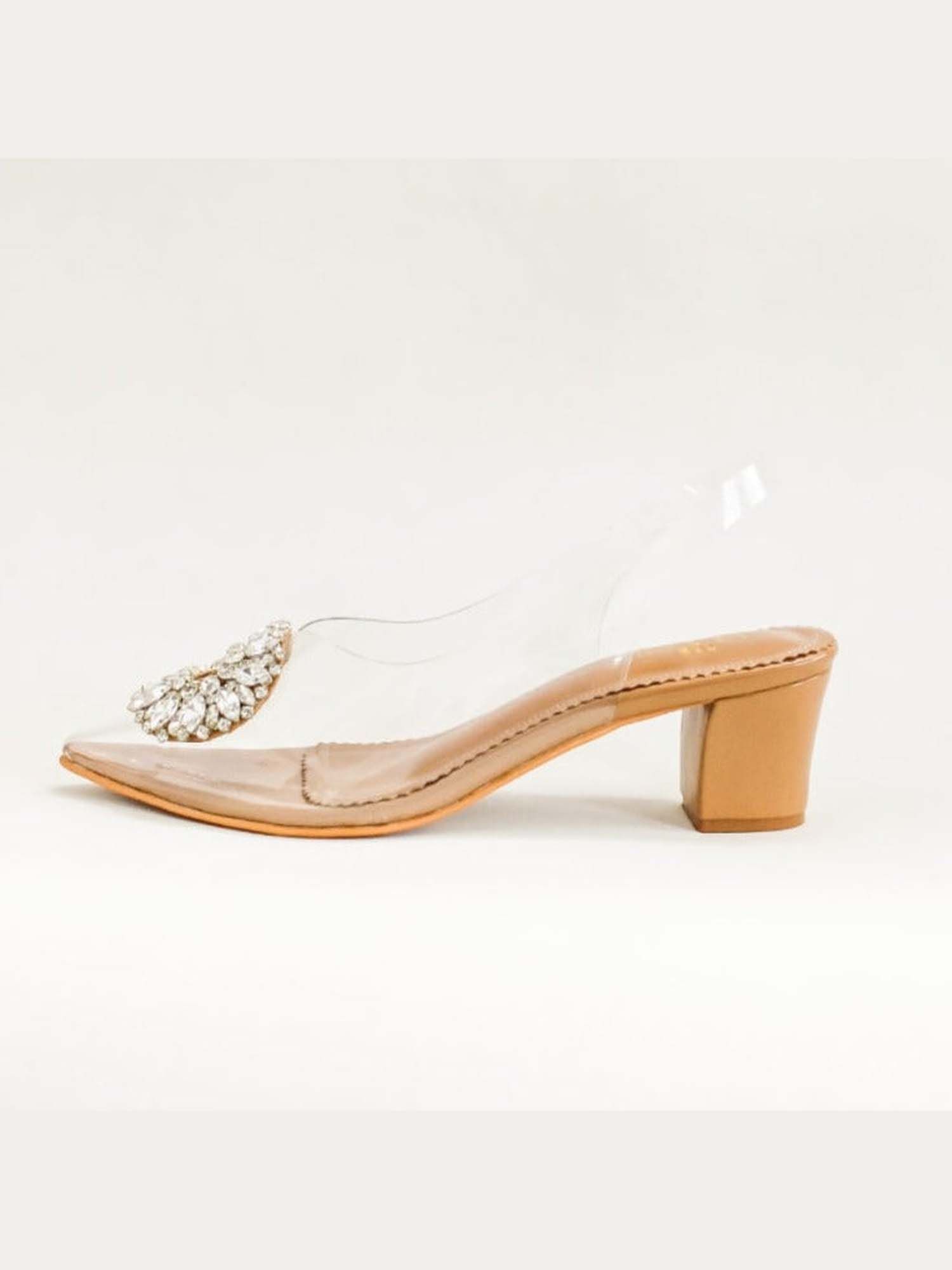 Julia Nude Embellished Block Heels