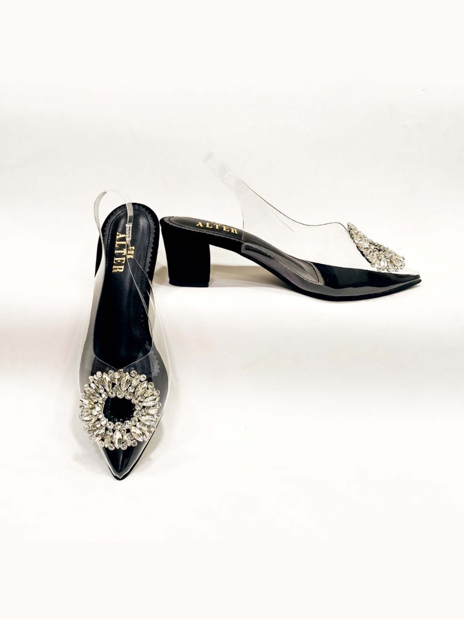 Layla Black Embellished Block Heels