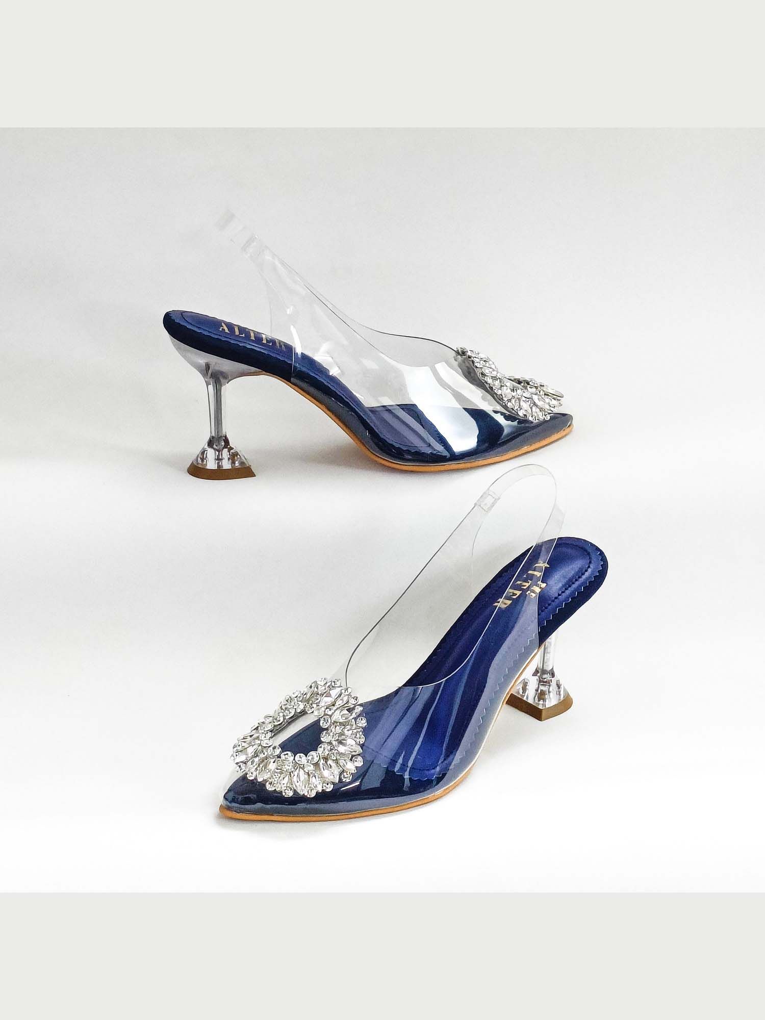 Layla Blue Embellished Pyramid Heels