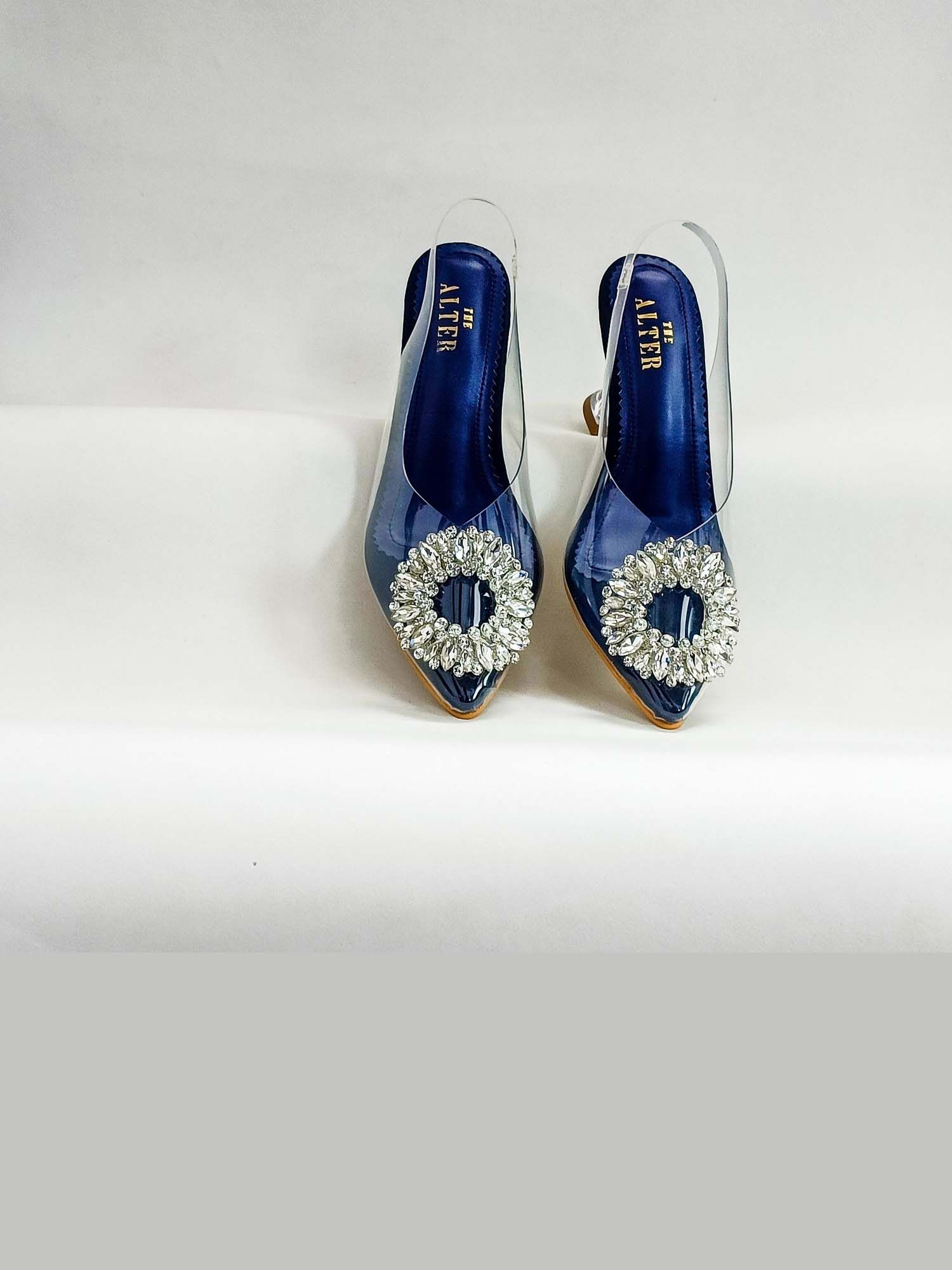 Layla Blue Embellished Pyramid Heels