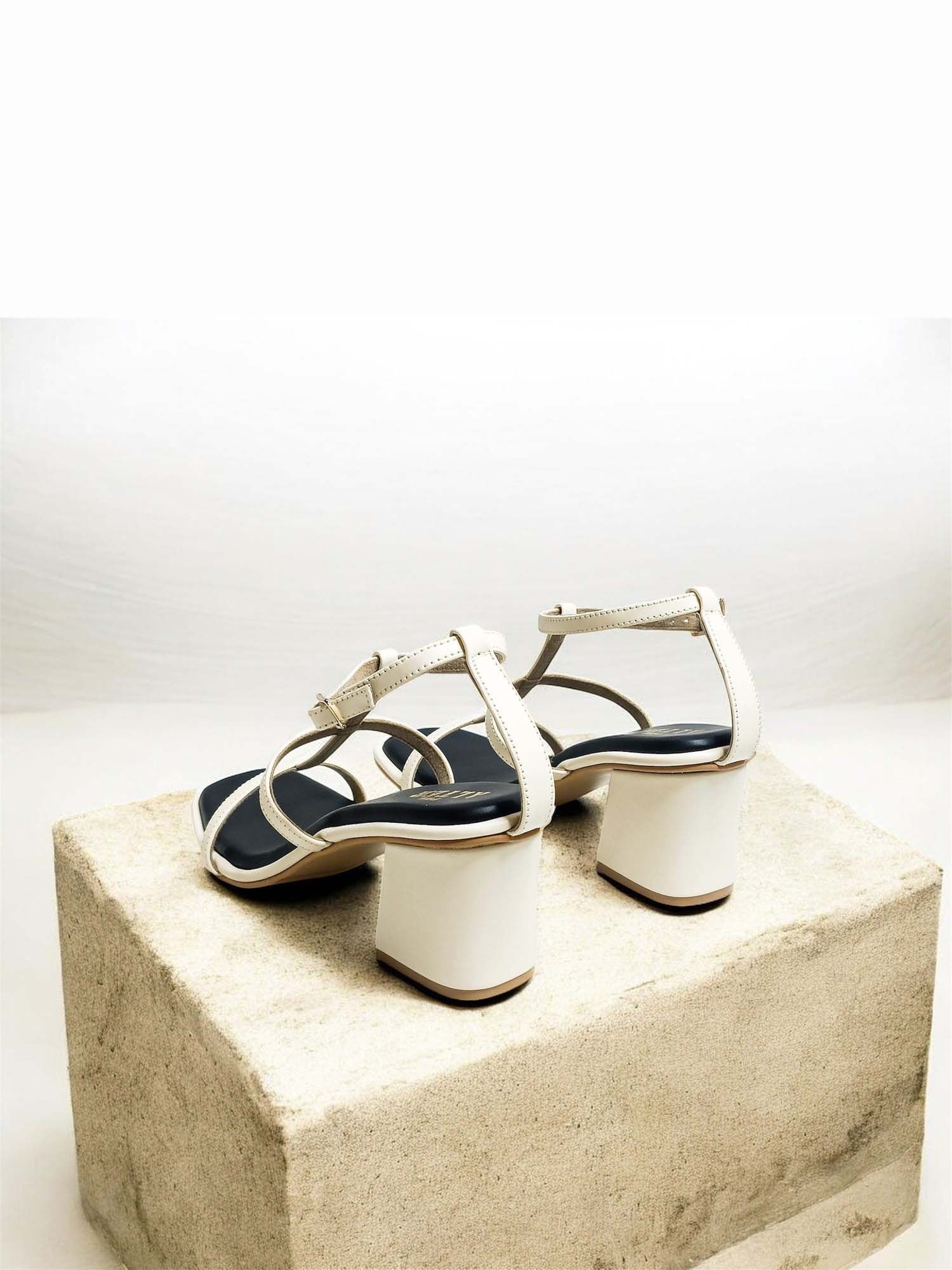 Luna Beige Strappy Block Heels