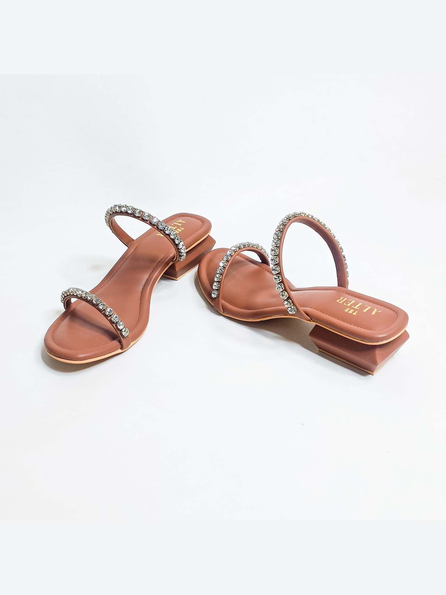 Mysha Tan Embellished Block Heels