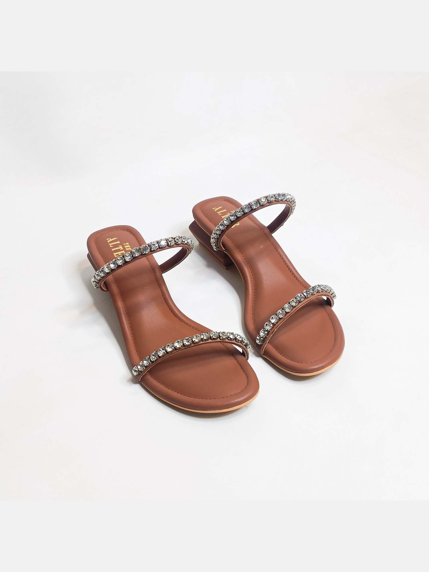 Mysha Tan Embellished Block Heels
