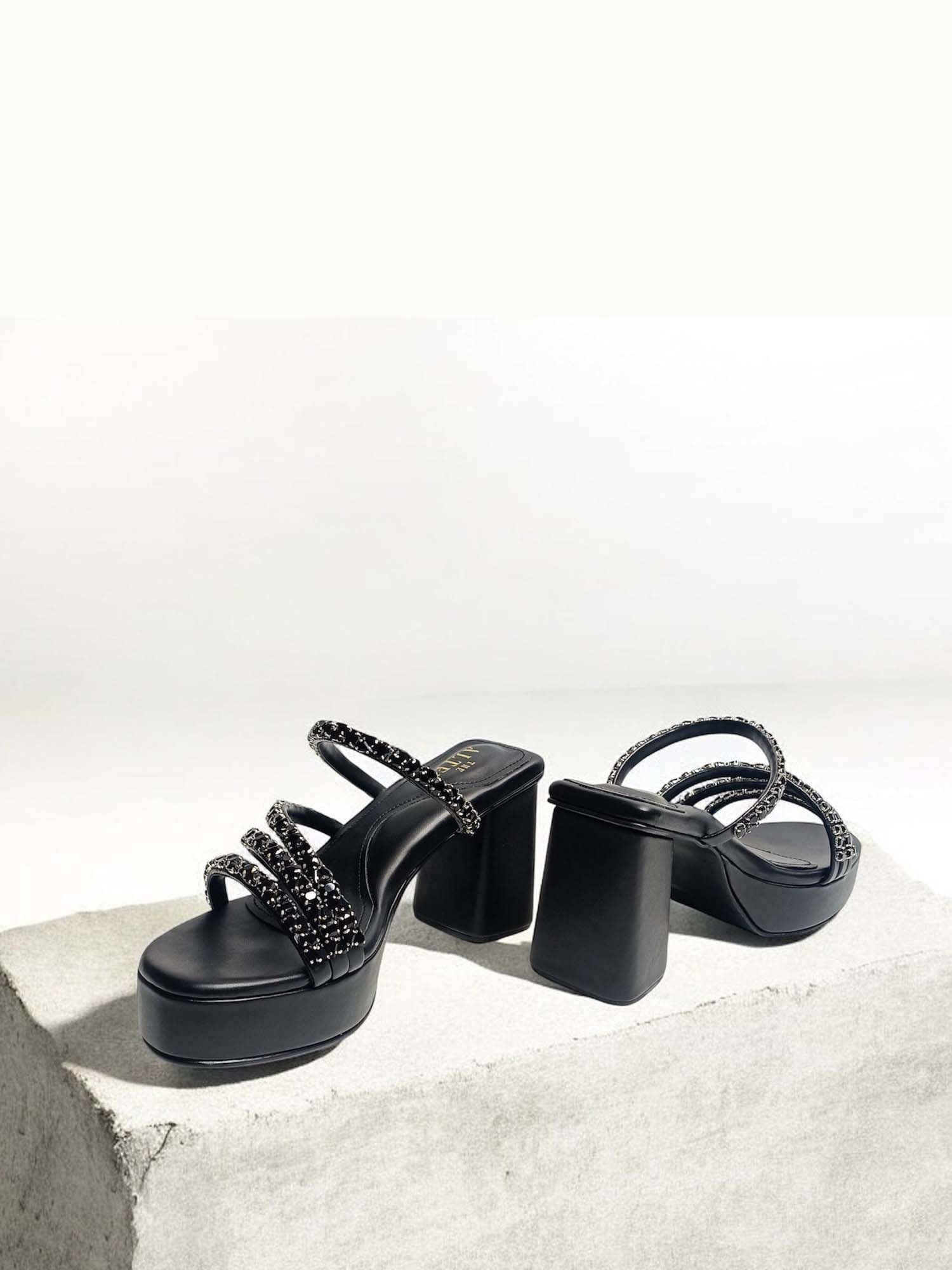 Norah Black Embellished Platform Block Heels