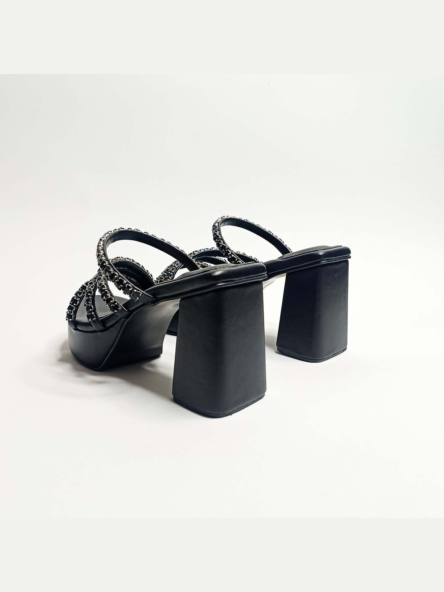 Norah Black Embellished Platform Block Heels