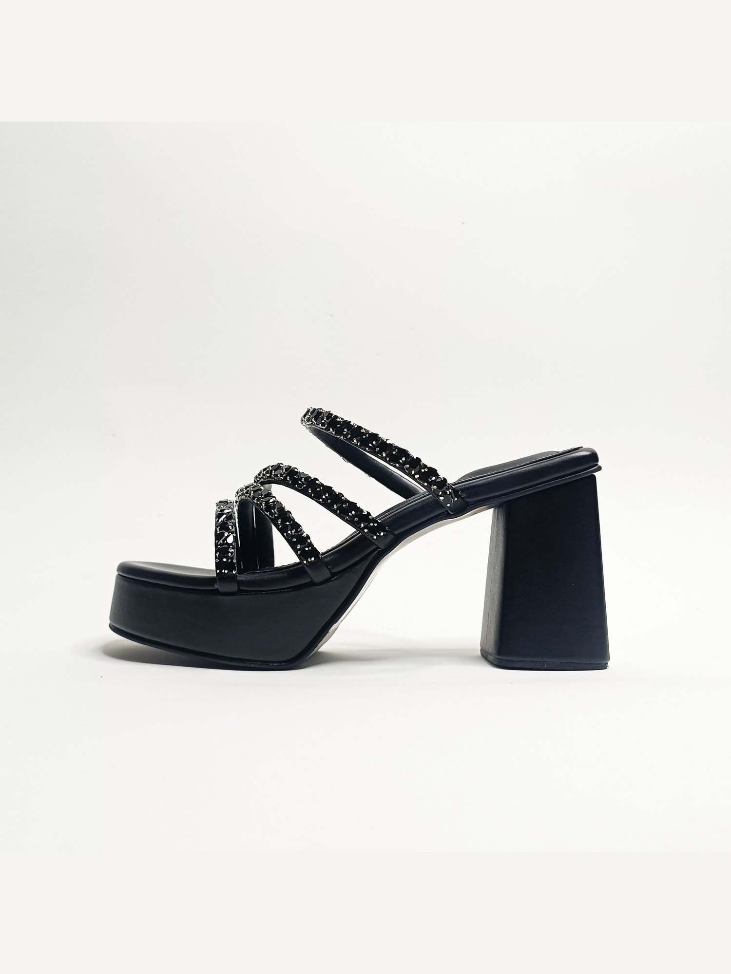 Norah Black Embellished Platform Block Heels