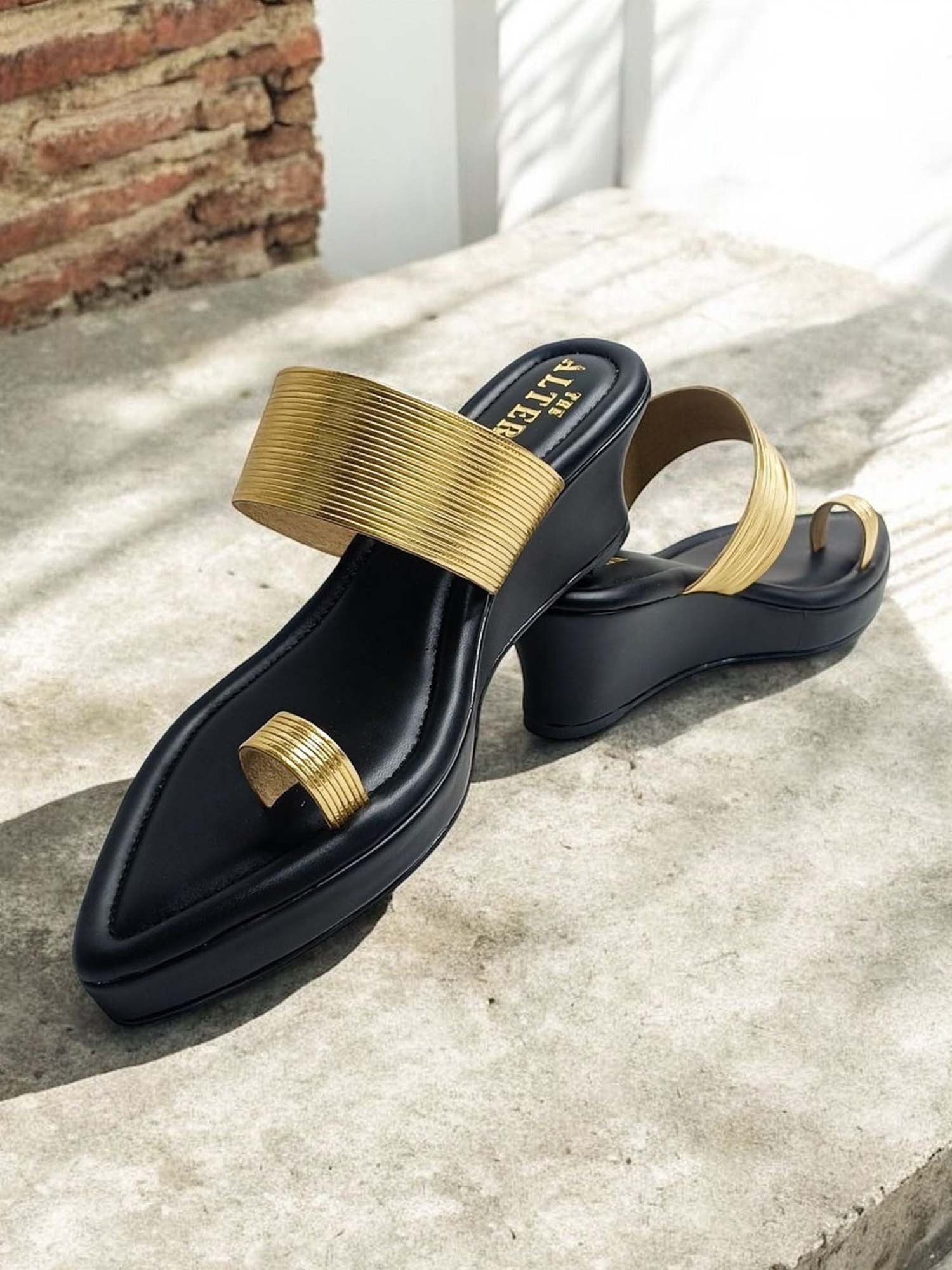 Pointed Toe Gold Strap Platform Heels