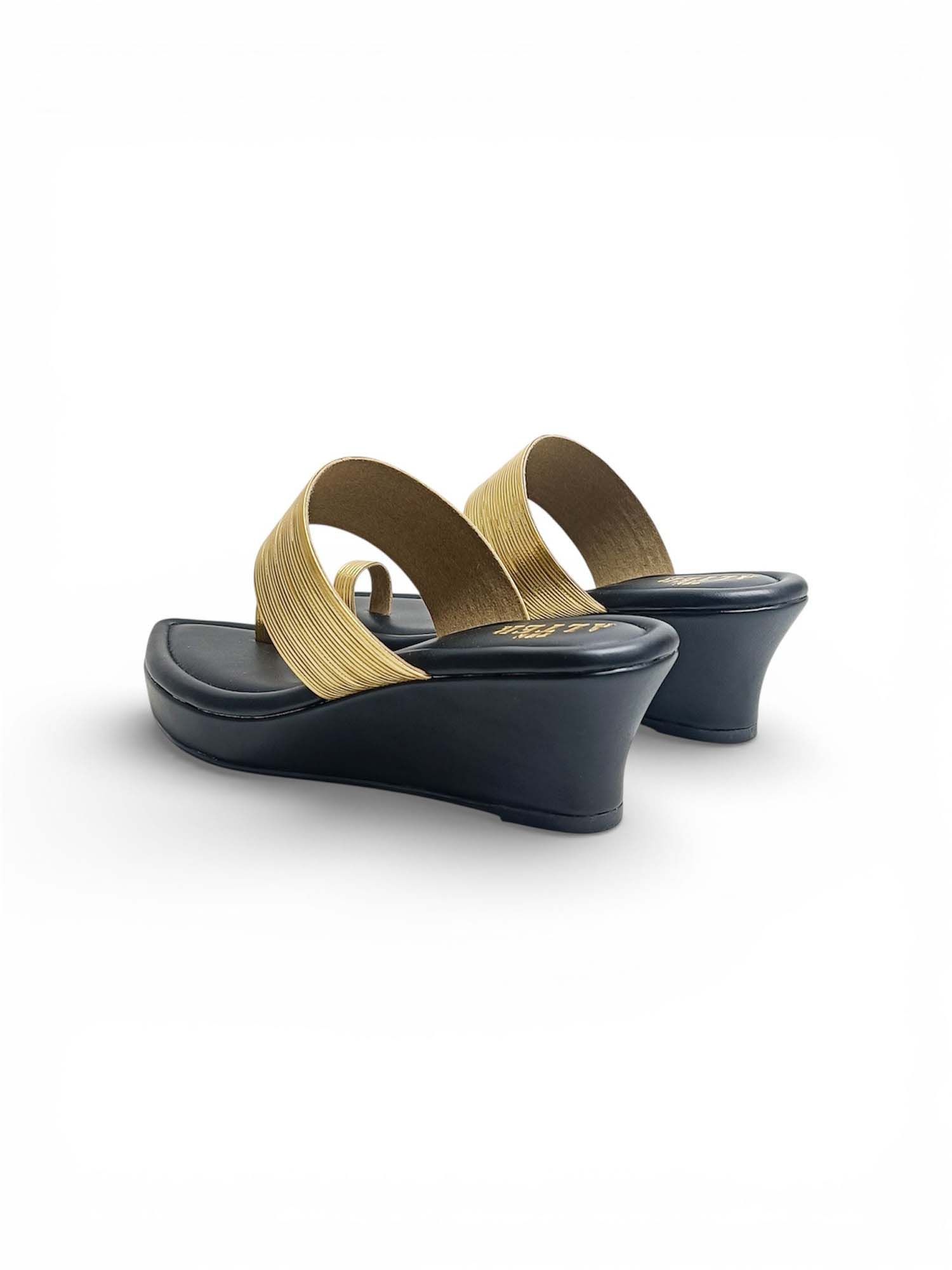 Pointed Toe Gold Strap Platform Heels