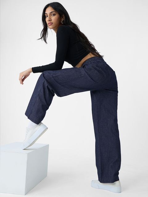 Straight Leg Denim Mid Wash Blue Women Jeans