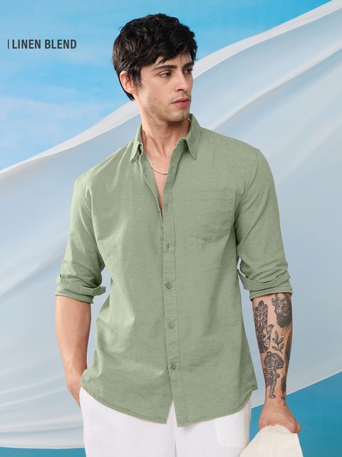 Solids Light Green Mandarin Shirt