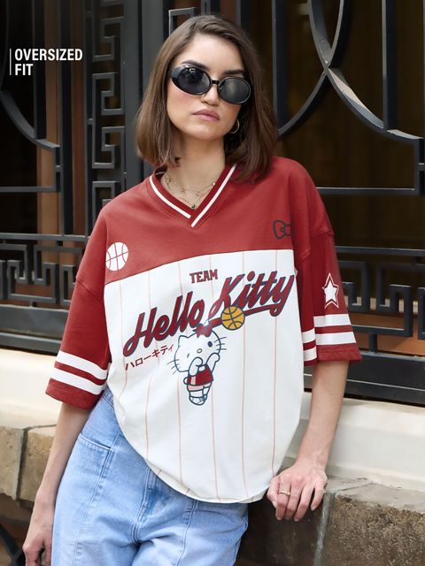 Hello Kitty Varsity Women Oversized T Shirts