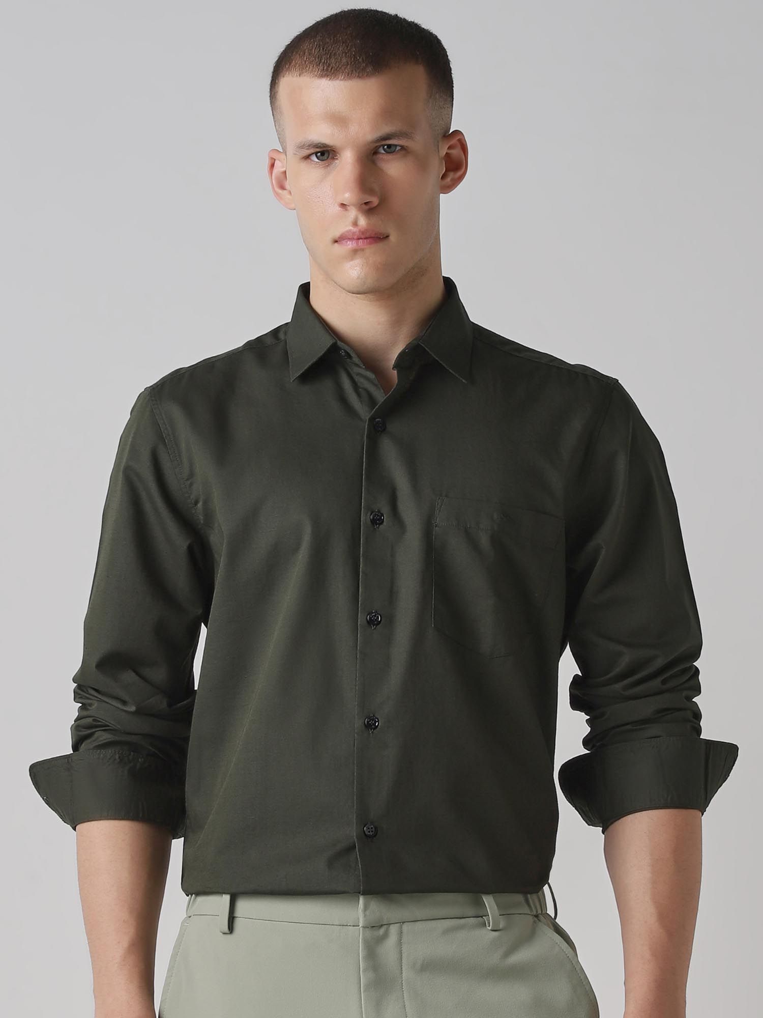 Deep Forest Green Solid Men Shirt